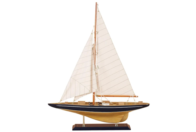 21 Inch Beige Wood Sail Boat Sculpture With Lifelike Rigging - 360