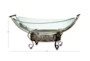 23 Inch Clear Tempered Glass Kitchen Serving Bowl With Brown Metal Scroll Base - Front