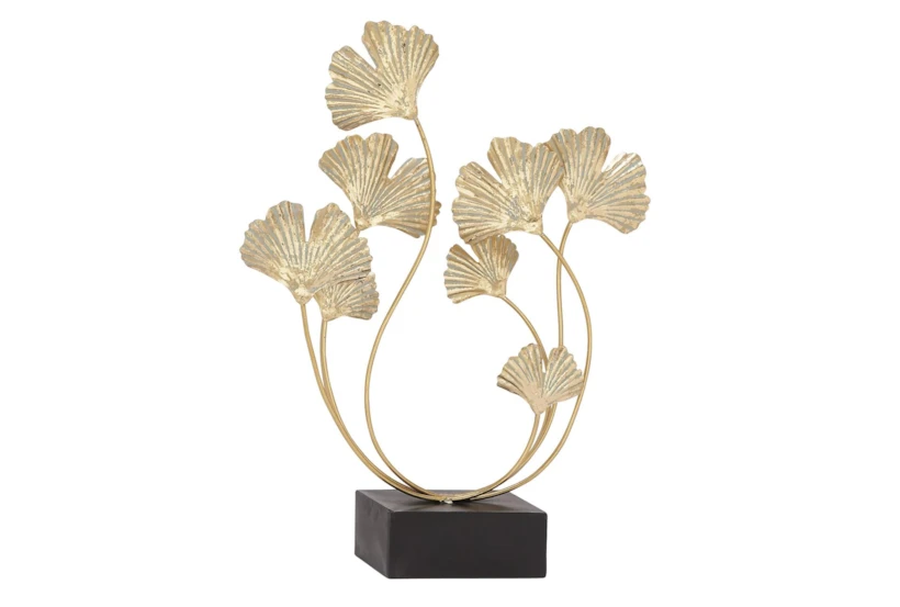 22 Inch Gold Metal Curved Floral Sculpture - 360
