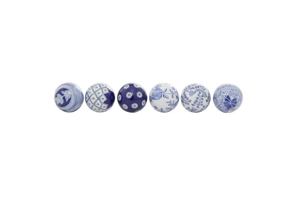 3 Inch Blue Ceramic Traditional Orbs & Vase Filler With Varying Patterns Set Of 6
