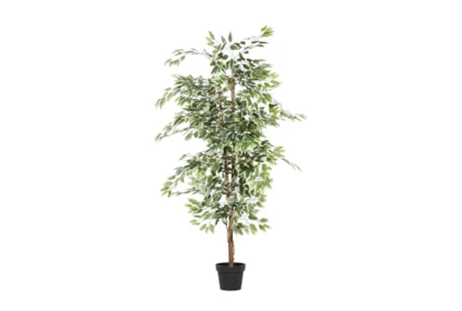 73 Inch Green Ficus Artificial Tree With Black Plastic Pot