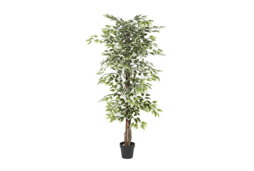 73 Inch Green Ficus Artificial Tree With Black Plastic Pot - 360