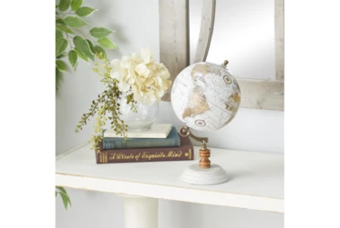 11 Inch White Marble Globe With Marble Base