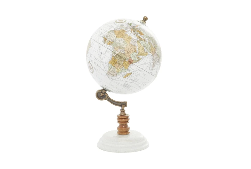 11 Inch White Marble Globe With Marble Base - 360