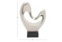 14 Inch Silver Porcelain Heart Abstract Sculpture With Black Base - Front