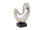 14 Inch Silver Porcelain Heart Abstract Sculpture With Black Base - Material