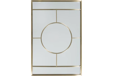 32X47 Gold Metal Minimalist Inset Circle Rectangle Wall Mirror