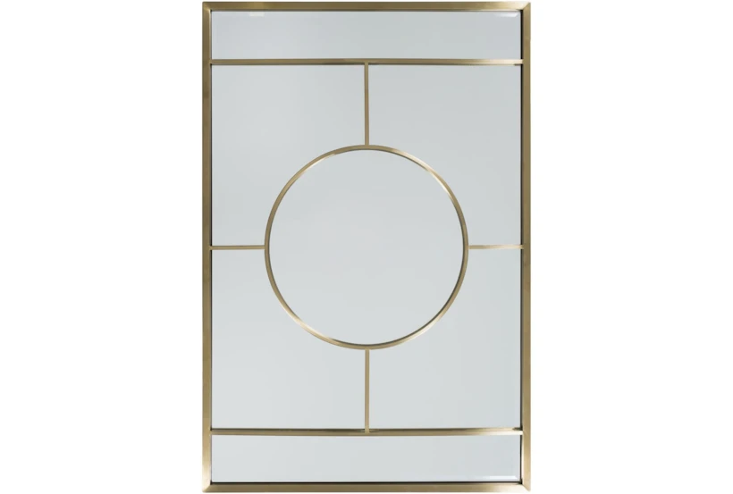 32X47 Gold Metal Minimalist Inset Circle Rectangle Wall Mirror - 360