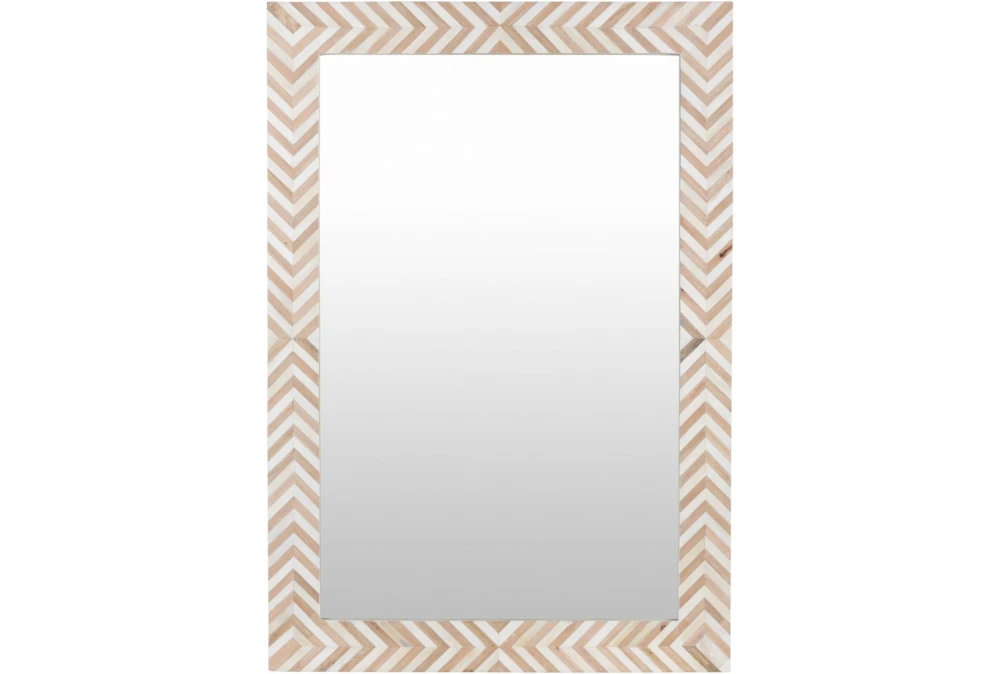 27X39 Natural + White Chevron Inlay Rectangle Wall Mirror