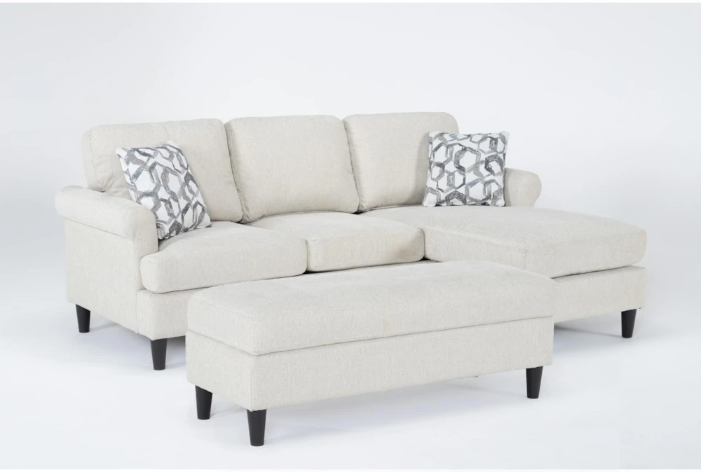 Emery Chiffon Sofa with Reversible Chaise & Storage Ottoman