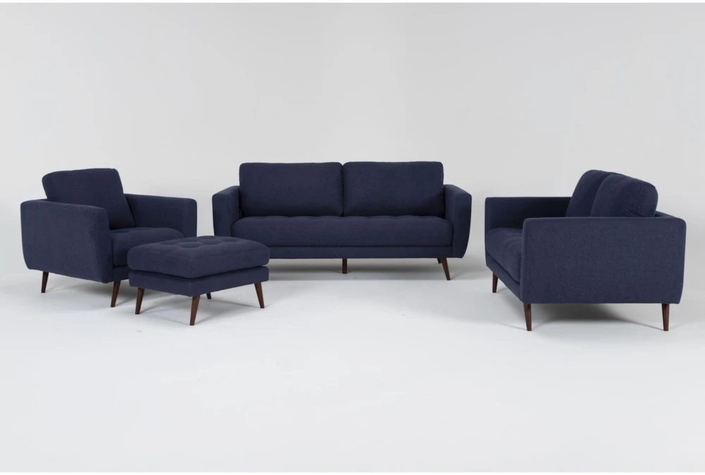 Ginger Denim Sofa, Loveseat, Chair & Ottoman Set