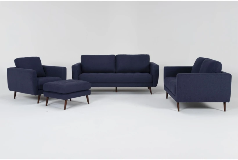 Ginger Denim Sofa, Loveseat, Chair & Ottoman Set - 360