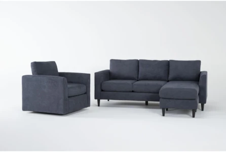 Ami Slate 2 Piece Sofa With Reversible Chaise & Swivel Chair Set