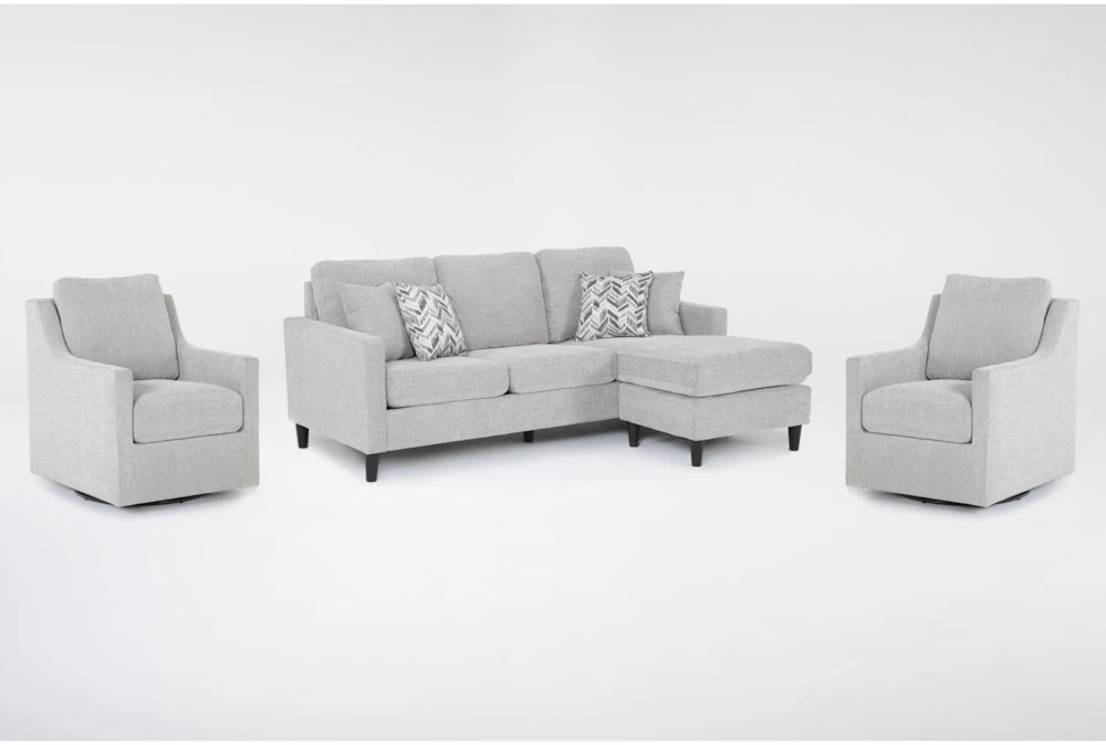 Stark Light Grey Sofa withReversible Chaise & 2 Light Grey Swivel Chairs