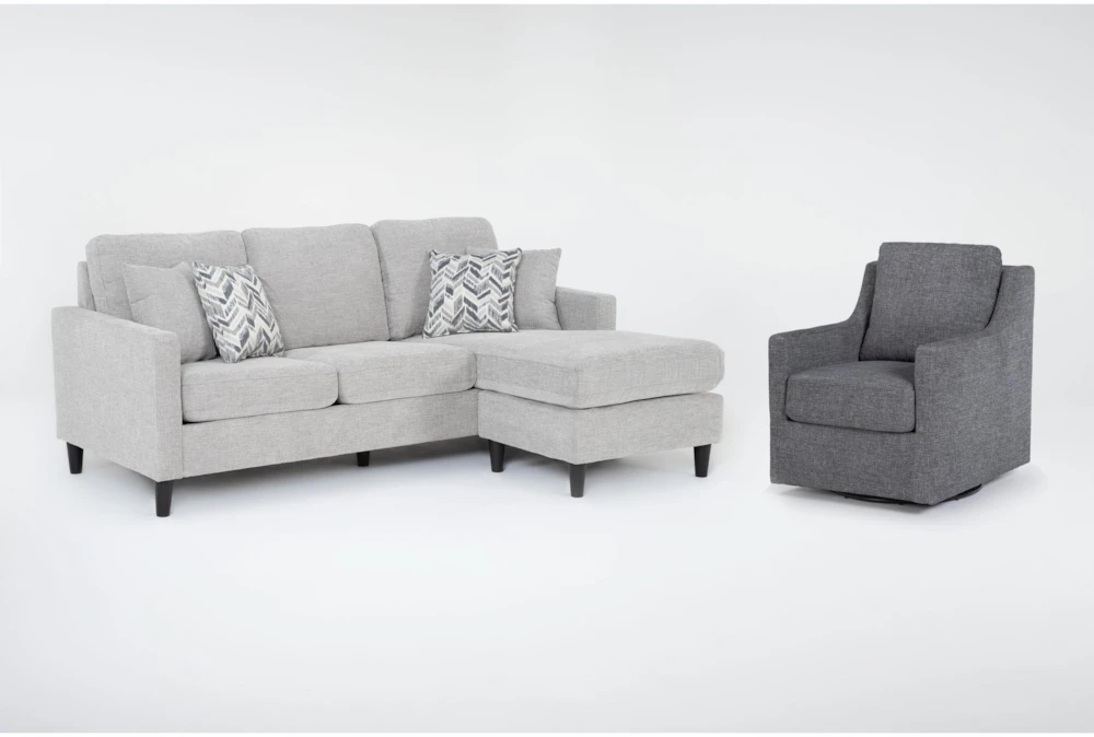Stark Light Grey Sofa with Reversible Chaise & Dark Grey Swivel Chair