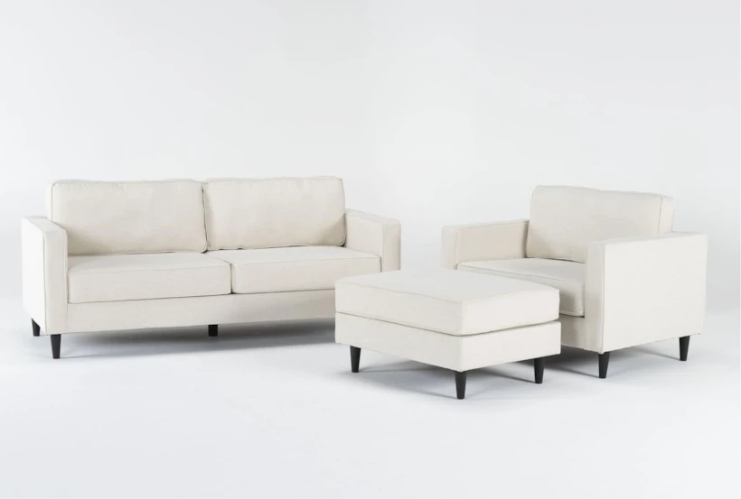 Calais Vanilla 3 Piece Sofa, Chair & Ottoman Set - 360