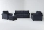 Athos Midnight Blue 4 Piece Queen Sleeper Sofa, Loveseat, Chair & Storage Ottoman Set - Signature