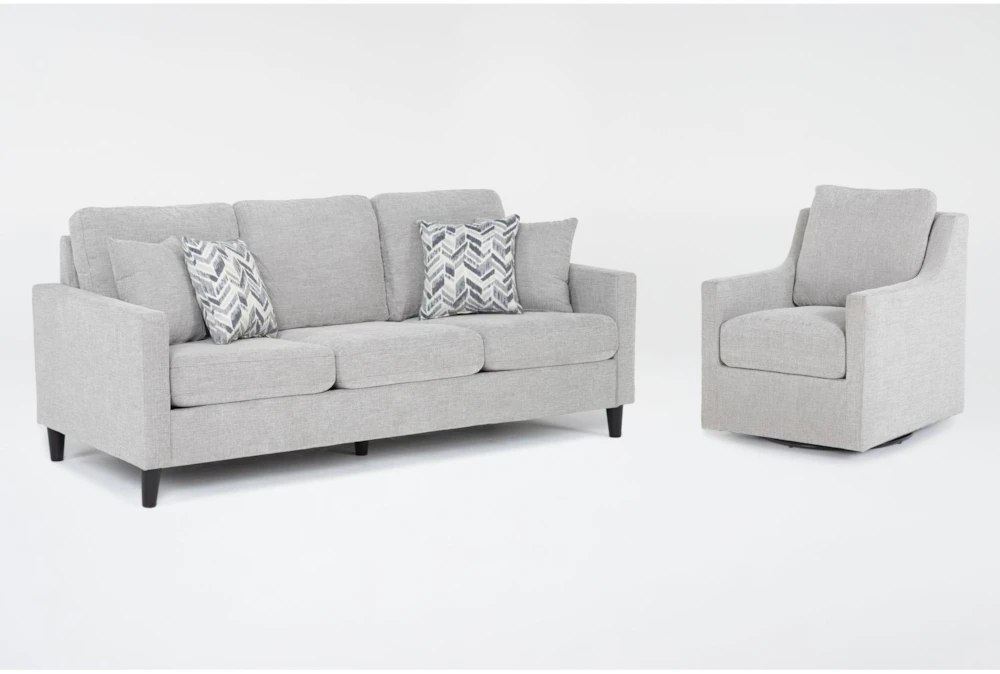 Stark Light Grey Sofa & Light Grey Swivel Chair
