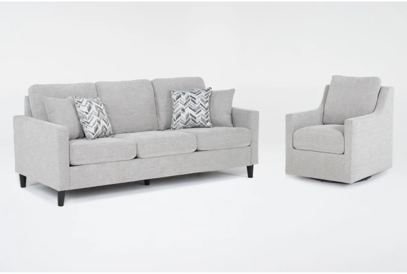 Stark Light Grey Sofa & Light Grey Swivel Chair - 360