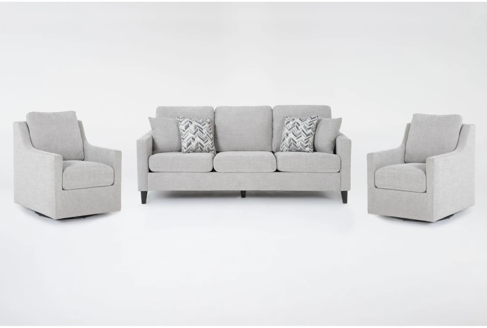 Stark Light Grey Sofa & 2 Light Grey Swivel Chairs