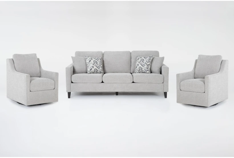 Stark Light Grey Sofa & 2 Light Grey Swivel Chairs - 360