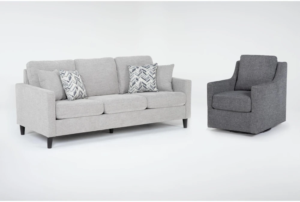 Stark Light Grey Sofa & Dark Grey Swivel Chair