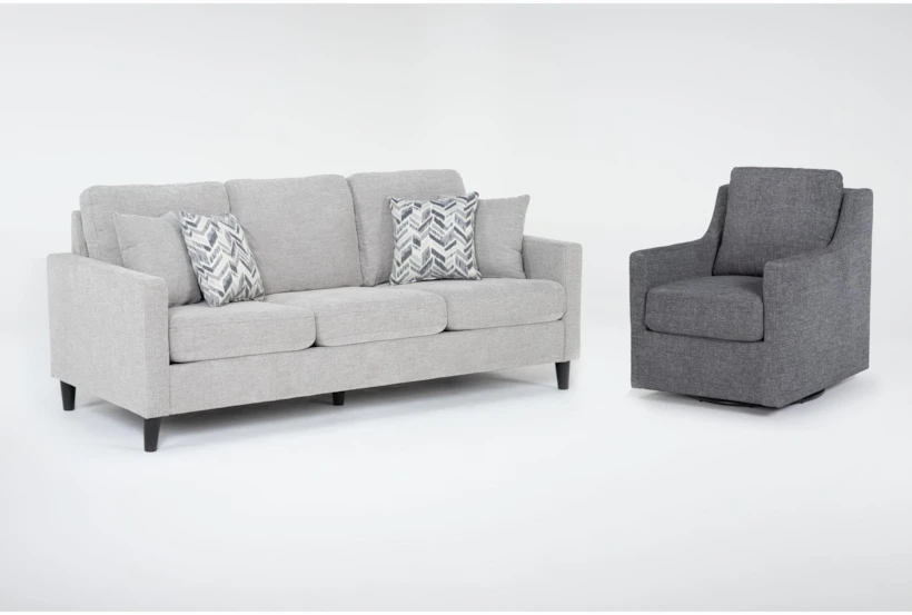 Stark Light Grey Sofa & Dark Grey Swivel Chair - 360