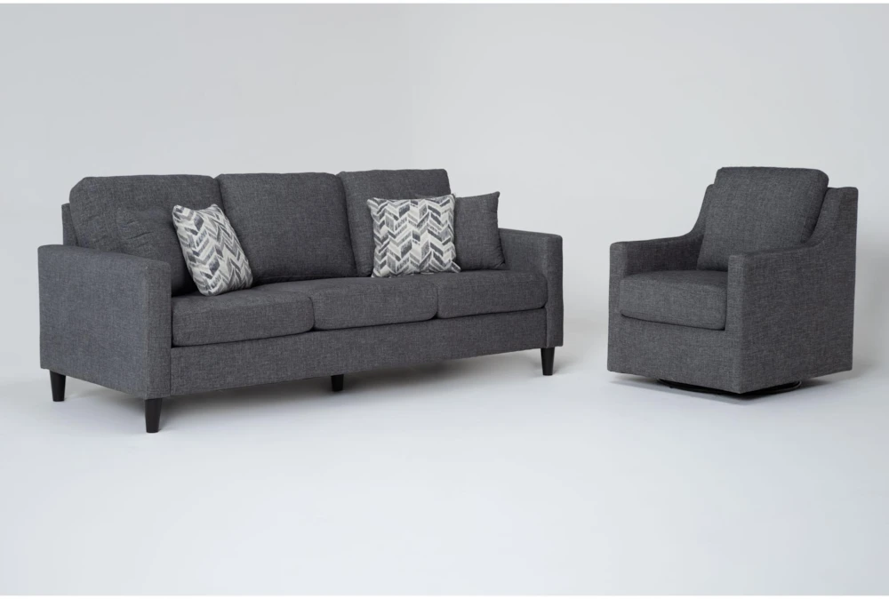 Stark Dark Grey Sofa & Dark Grey Swivel Chair
