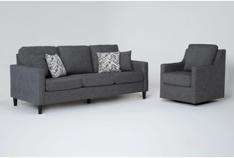 Stark Dark Grey Sofa & Dark Grey Swivel Chair - 360