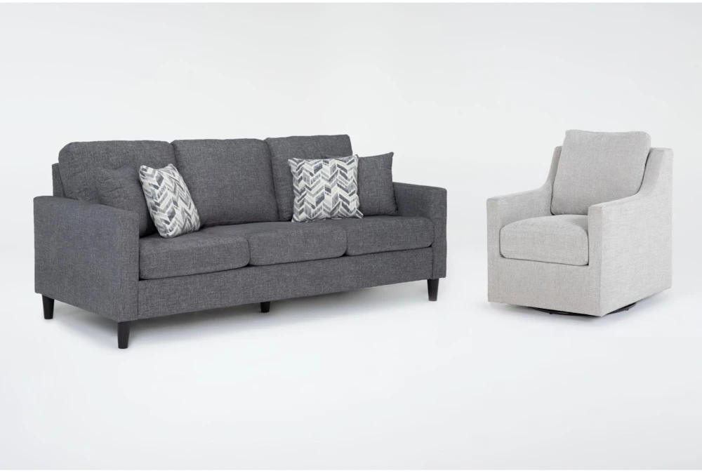 Stark Dark Grey Sofa & Light Grey Swivel Chair