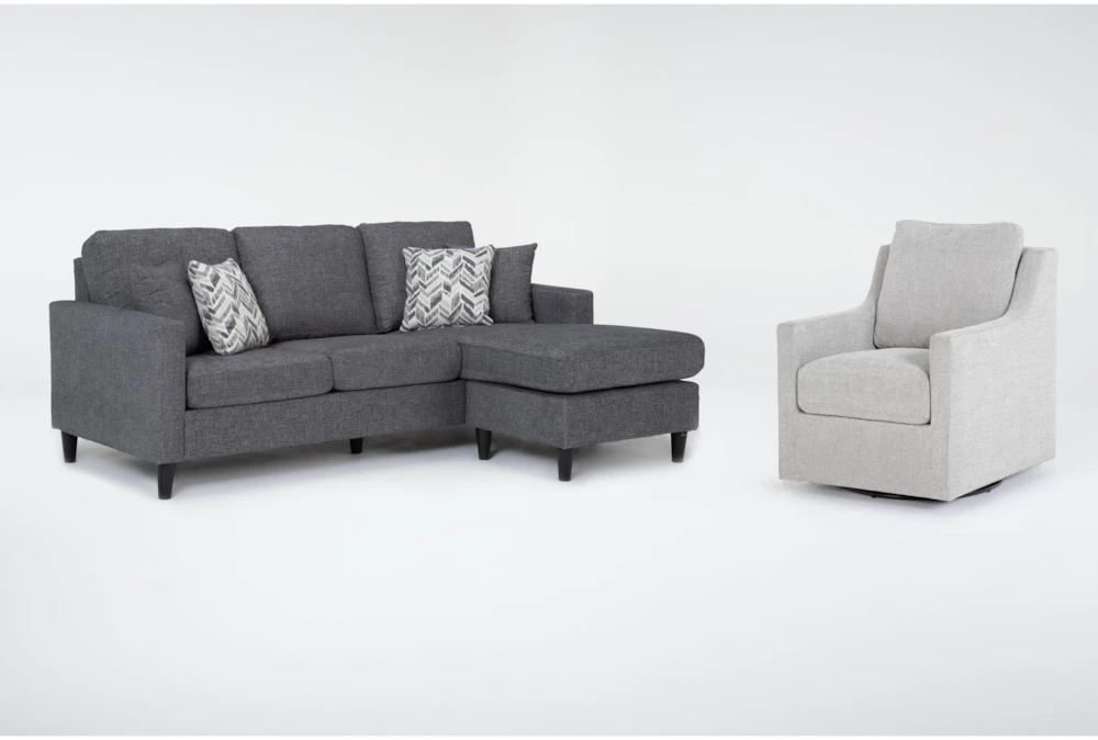 Stark Dark Grey Sofa with Reversible Chaise & Light Grey Swivel Chair