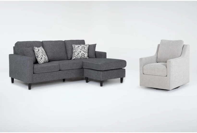Stark Dark Grey Sofa with Reversible Chaise & Light Grey Swivel Chair - 360