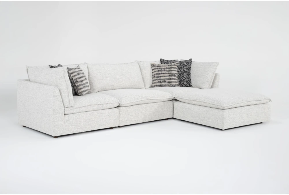 Weekend White Performance Fabric 4 Piece Modular Sectional with 2 Corners, 1 Armless Chairs & Ottoman