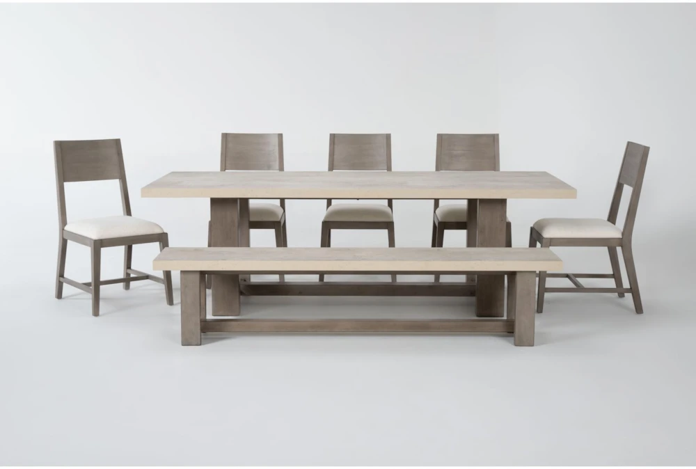 Vanya 94" Faux Concrete Dining With Bench Set For 8