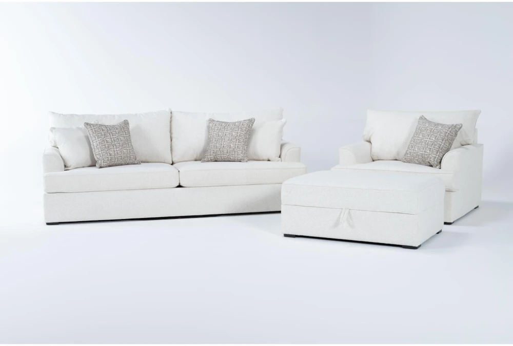 Belinha II Opal 3 Piece Queen Sleeper Sofa, Chair & Storage Ottoman Set