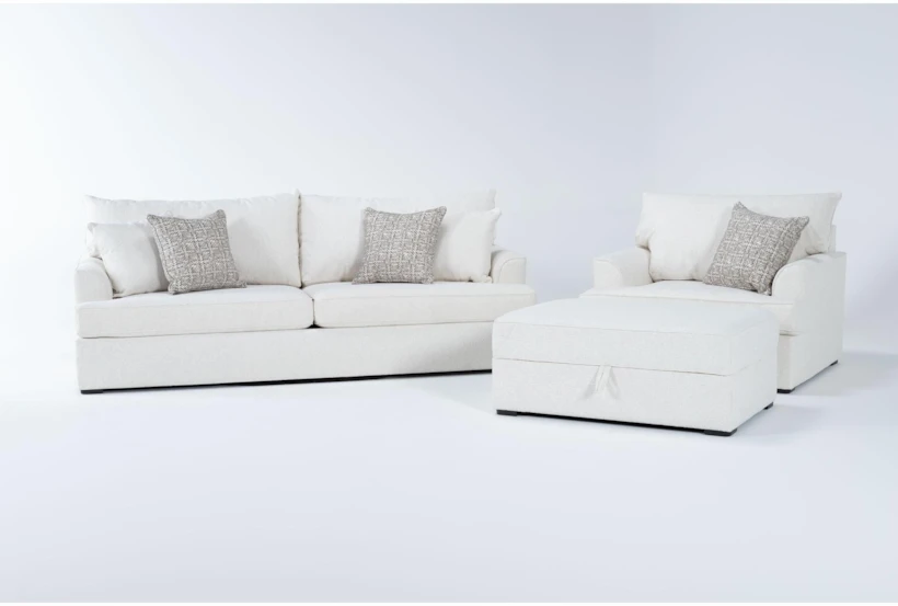 Belinha II Opal 3 Piece Queen Sleeper Sofa, Chair & Storage Ottoman Set - 360