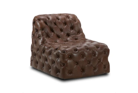 Tufted Brown Leather Swivel Accent Chair - Main