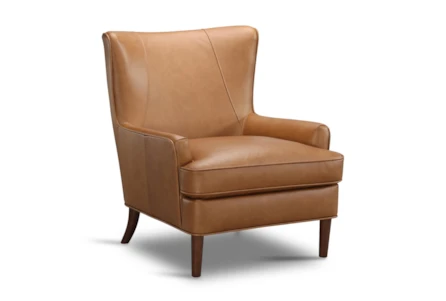 Saddle Brown Leather Wingback Accent Chair - Main