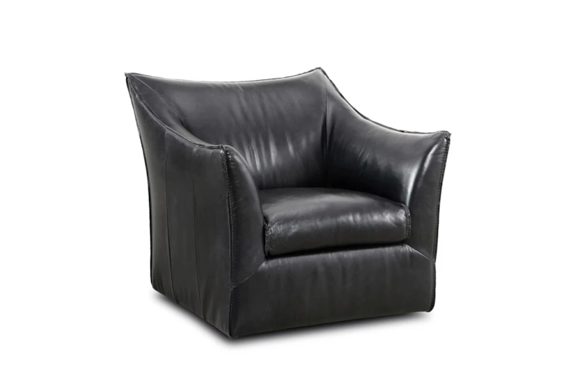 Modern Graphite Black Leather Accent Chair - 360
