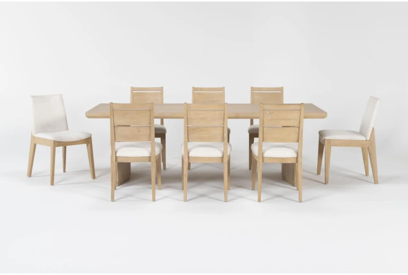 Voyage Natural 94" Trestle Dining With Wood Back + Upholstered Dining Chairs Set For 8 By Nate Berkus + Jeremiah Brent - 360