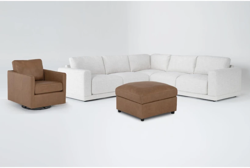 Dreanna 3 Piece Sectional with Leather Swivel Chair & Leather Ottoman - 360