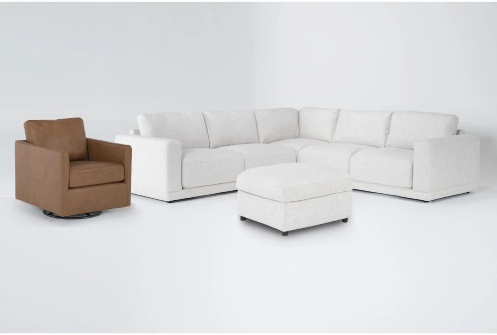 Dreanna 3 Piece Sectional with Leather Swivel Chair & Ottoman