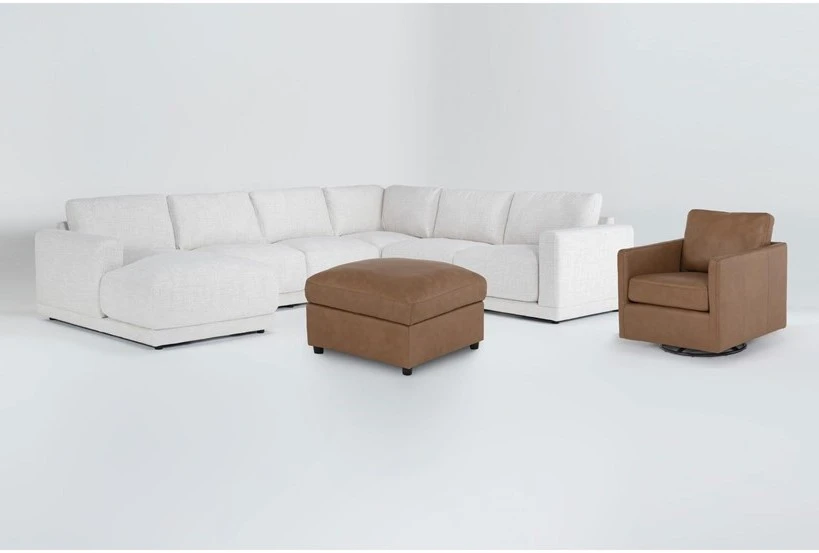 Dreanna 4 Piece Sectional with Left Arm Facing Chaise, Leather Swivel Chair & Leather Ottoman