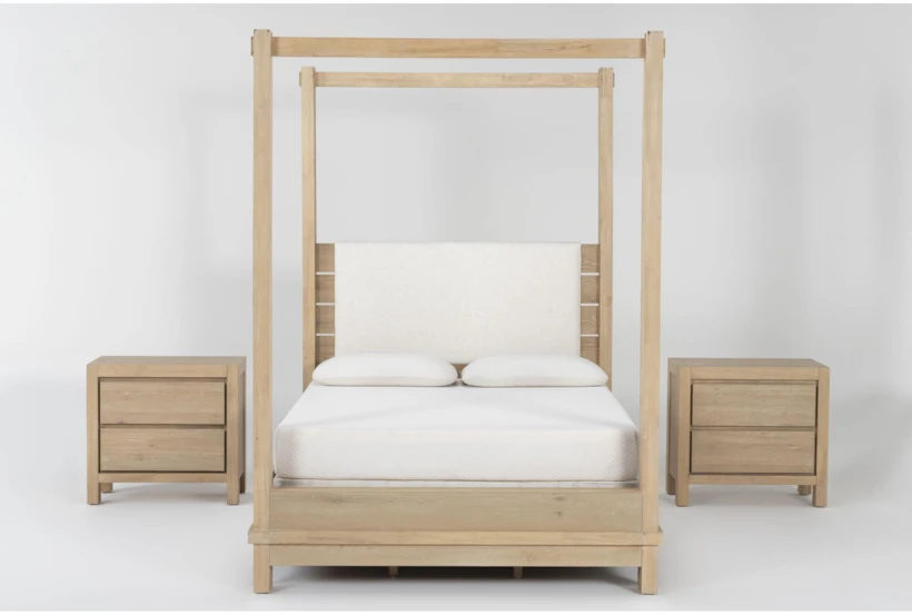 Voyage Natural California King Wood & Upholstered Canopy 3 Piece Bedroom Set With 2 2-Drawer Nightstands By Nate Berkus + Jeremiah Brent - 360