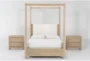 Voyage Natural California King Wood & Upholstered Canopy 3 Piece Bedroom Set With 2 2-Drawer Nightstands By Nate Berkus + Jeremiah Brent - Signature