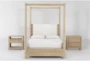 Voyage Natural California King Wood & Upholstered Canopy 3 Piece Bedroom Set With 2-Drawer Nightstand & 1-Drawer Nightstand By Nate Berkus + Jeremiah Brent - Signature