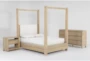 Voyage Natural California King Wood & Upholstered Canopy 3 Piece Bedroom Set With Dresser & 1-Drawer Nightstand By Nate Berkus + Jeremiah Brent - Signature