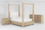 Voyage Natural California King Wood & Upholstered Canopy 3 Piece Bedroom Set With Dresser & 2-Drawer Nightstand By Nate Berkus + Jeremiah Brent - Signature