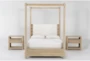 Voyage Natural King Wood & Upholstered Canopy 3 Piece Bedroom Set With 2 1-Drawer Nightstands By Nate Berkus + Jeremiah Brent - Signature