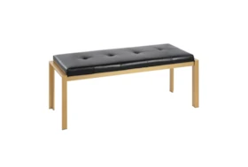 Fede Gold Metal and Black Faux Leather Bench